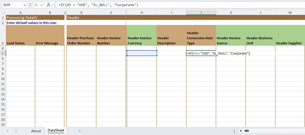 Excel Formula Based - Derive Field Value. Enter Formula in DataSheet - Simplified Loader Excel for Oracle Fusion Cloud ERP